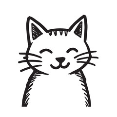 Cat Doodle Black and White Illustration Vector Image Cute Kitten Sketch Line Art Drawing Silhouette