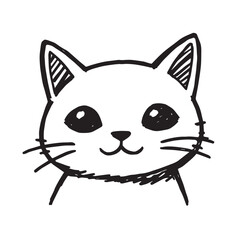 Cat Doodle Black and White Illustration Vector Image Cute Kitten Sketch Line Art Drawing Silhouette