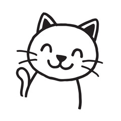 Cat Doodle Black and White Illustration Vector Image Cute Kitten Sketch Line Art Drawing Silhouette