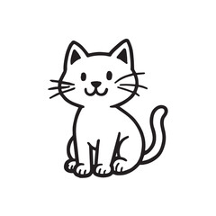 Cat Doodle Black and White Illustration Vector Image Cute Kitten Sketch Line Art Drawing Silhouette