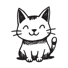 Cat Doodle Black and White Illustration Vector Image Cute Kitten Sketch Line Art Drawing Silhouette