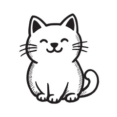 Cat Doodle Black and White Illustration Vector Image Cute Kitten Sketch Line Art Drawing Silhouette