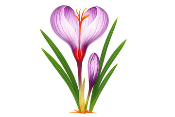 Naklejka premium Blooming saffron crocus flowers with visible red stigmas, isolated on a white background 