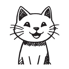Cat Doodle Black and White Illustration Vector Image Cute Kitten Sketch Line Art Drawing Silhouette