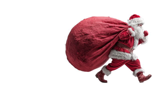 Santa Claus running with a large sack