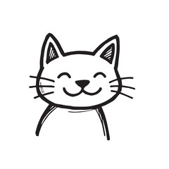 Cat Doodle Black and White Illustration Vector Image Cute Kitten Sketch Line Art Drawing Silhouette