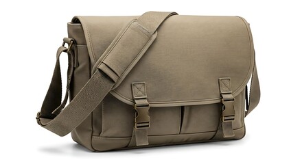 A stylish olive-green messenger bag with adjustable strap and buckles, showcasing its durable design.