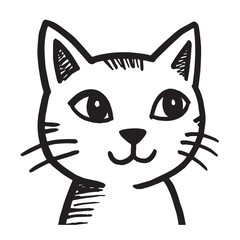Cat Doodle Black and White Illustration Vector Image Cute Kitten Sketch Line Art Drawing Silhouette