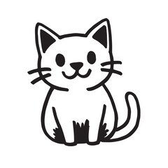 Cat Doodle Black and White Illustration Vector Image Cute Kitten Sketch Line Art Drawing Silhouette