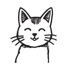 Cat Doodle Black and White Illustration Vector Image Cute Kitten Sketch Line Art Drawing Silhouette