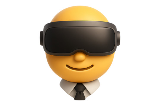3D avatar of a professional in a VR headset. Isolated character icon PNG clip art for a metaverse business, tech company, or virtual reality concept.