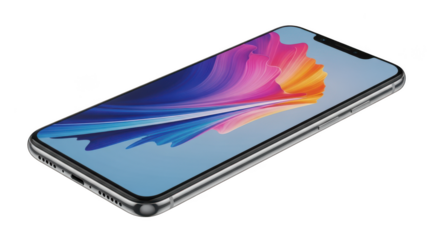 Modern smartphone with colorful screen isolated on transparent background