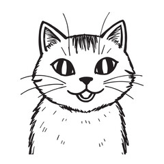 Cat Doodle Black and White Illustration Vector Image Cute Kitten Sketch Line Art Drawing Silhouette