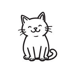 Cat Doodle Black and White Illustration Vector Image Cute Kitten Sketch Line Art Drawing Silhouette