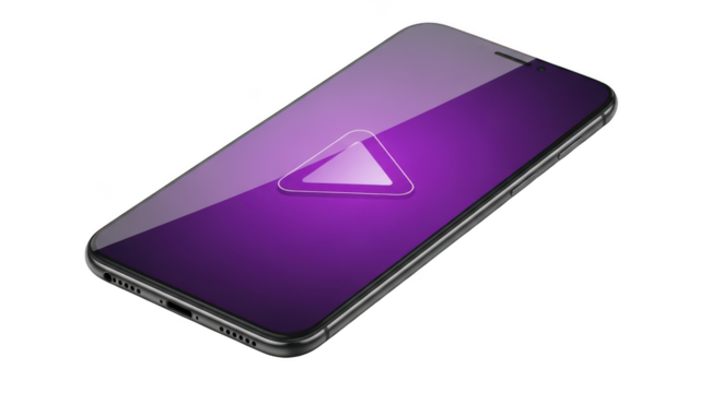 Smartphone with purple screen isolated on transparent background