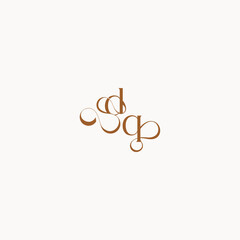 caligraphic style monogram luxury minimalist logo design QD wedding initial concept letter