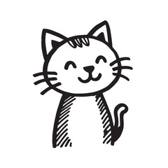 Cat Doodle Black and White Illustration Vector Image Cute Kitten Sketch Line Art Drawing Silhouette