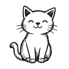 Cat Doodle Black and White Illustration Vector Image Cute Kitten Sketch Line Art Drawing Silhouette