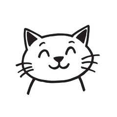 Cat Doodle Black and White Illustration Vector Image Cute Kitten Sketch Line Art Drawing Silhouette