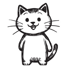 Cat Doodle Black and White Illustration Vector Image Cute Kitten Sketch Line Art Drawing Silhouette