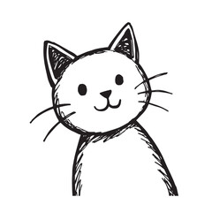 Cat Doodle Black and White Illustration Vector Image Cute Kitten Sketch Line Art Drawing Silhouette
