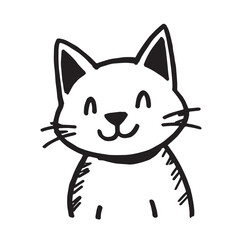 Cat Doodle Black and White Illustration Vector Image Cute Kitten Sketch Line Art Drawing Silhouette