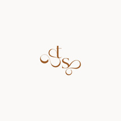 caligraphic style monogram luxury minimalist logo design ST wedding initial concept letter