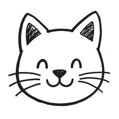 Cat Doodle Black and White Illustration Vector Image Cute Kitten Sketch Line Art Drawing Silhouette