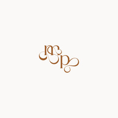 caligraphic style monogram luxury minimalist logo design PM wedding initial concept letter