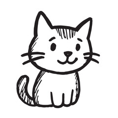 Cat Doodle Black and White Illustration Vector Image Cute Kitten Sketch Line Art Drawing Silhouette