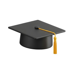 3d icon of black graduation cap with yellow tassel isolated on transparent background