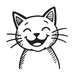 Cat Doodle Black and White Illustration Vector Image Cute Kitten Sketch Line Art Drawing Silhouette