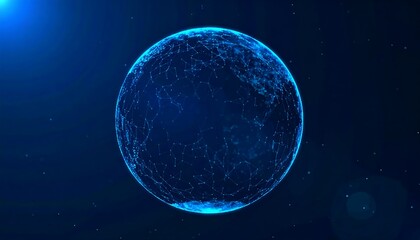 Naklejka premium Glowing Blue Networked Sphere in Dark Space
