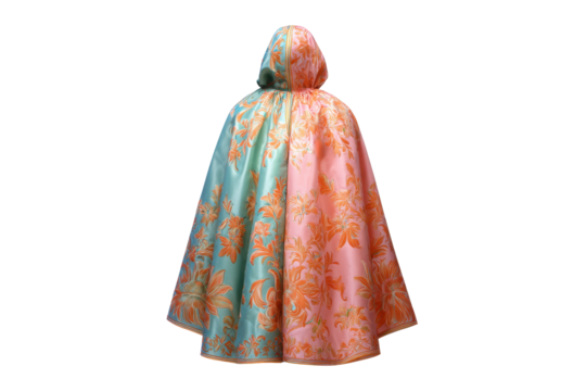 Ornate Two-Tone Floral Hooded Cape on Transparent Background