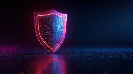 Glowing neon shield symbolizing digital security and cyber protection