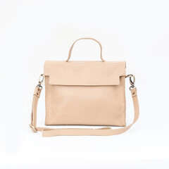 Cream leather bag isolated on white background, perfect for leather product catalog design