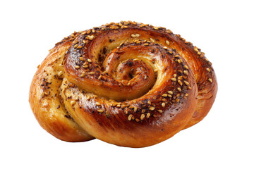Golden Sesame Spiral Bun on Transparent Background