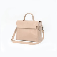 Cream leather bag isolated on white background, perfect for leather product catalog design