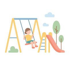 Clean Outline Vector of Kids Enjoying Playground Activities