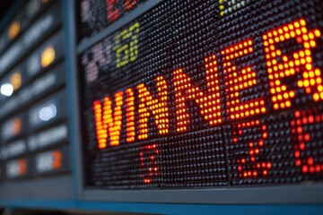 Bright Winner Display on Electronic Scoreboard in Sports Arena