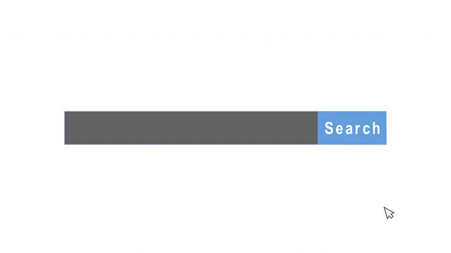 search window animation, internet browser search pops up from the bottom with search button and mouse click with white background, 4k animation video
