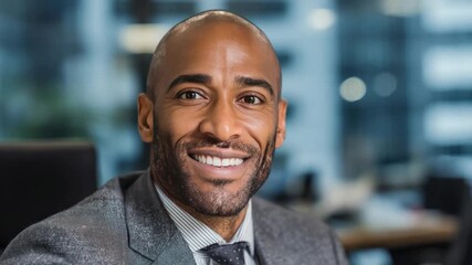 Confident Professional Portrait: A close-up portrait of a sophisticated, well-groomed individual exudes professionalism, showcasing a serene smile and a compelling gaze.