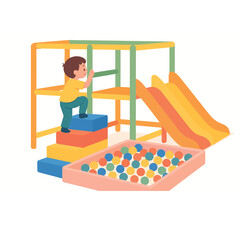 Obraz premium Boy climbing ladder to playground slide Indor