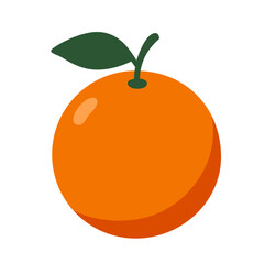 Bright orange fruit illustration with green leaf, isolated on white background, symbol of vitamin C and freshness.