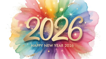 Celebrate the vibrant arrival of 2026 with a splash of colorful artistry and dazzling gold accents, perfect for festive greetings and modern event announcements.