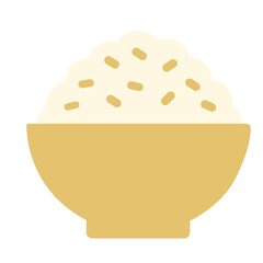 Bowl filled with cooked rice grains, healthy staple food illustration isolated on white background for food design.
