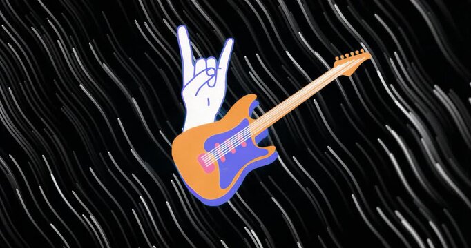 On start stylized guitar and hand popping in, notes floating, aura pulsing visualizing sound