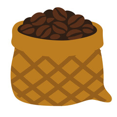 Coffee beans in a sack, brown roasted coffee grains, natural product for beverages, cafes, restaurants, and lifestyle backgrounds.
