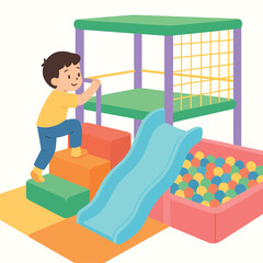 Obraz premium Toddler exploring indoor playground area, flat 2D pastel cartoon