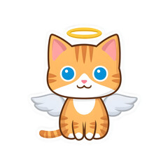 Obraz premium A cute cartoon cat with angel wings and a halo, symbolizing innocence and joy, perfect for children's themes and whimsical designs.